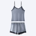 thumbnail image 4 of Wang6 Satin Silk Pajamas for Women Sets with Shorts Soft Pjs Lounge Set 2 Piece Spaghetti Strap Cropped Tank Tops Shorts Lace Sleepwear Nightwear Sets Grey S, 4 of 7
