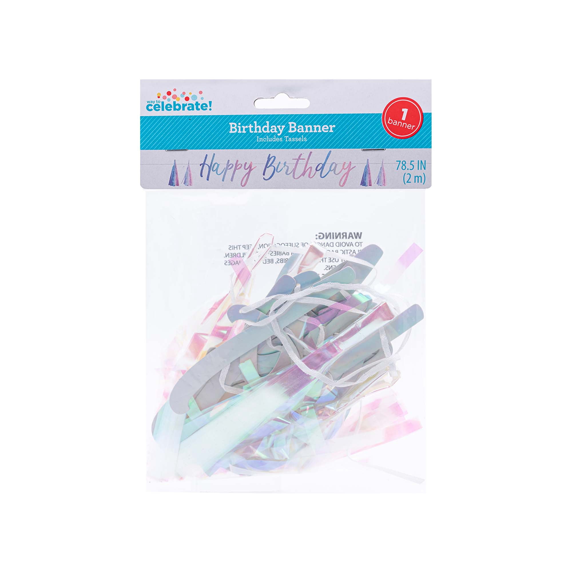Iridescent Happy Birthday Banner with Tassels, 78.5", by Way To Celebrate