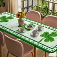 thumbnail image 3 of St. Patrick's Day Table Cloths for 8 Foot Rectangle Tables, Spring Green Shamrock Leaves Plaid Patio Waterproof Elastic Fitted Tablecloths, Washable Rectangular Table Cover for Camping, 3 of 8