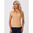 thumbnail image 3 of Unique Bargains Women's Summer Plaid Short Sleeves Button Down Tops XL Orange, 3 of 6
