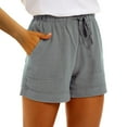 thumbnail image 2 of Cotton Linen Shorts for Women Summer Casual Lightweight Elastic High Waist Straight Leg Relaxed Fit Beach Shorts with Pockets, 2 of 9