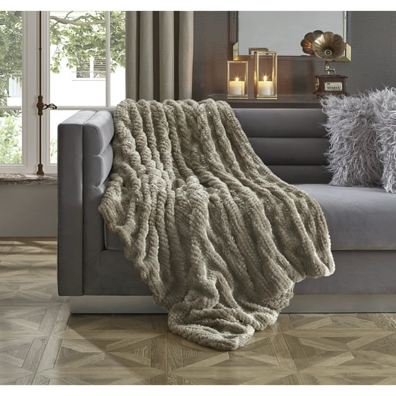 Inspired Home Machine Washable Honeycomb Throw, 50"x60", Brown