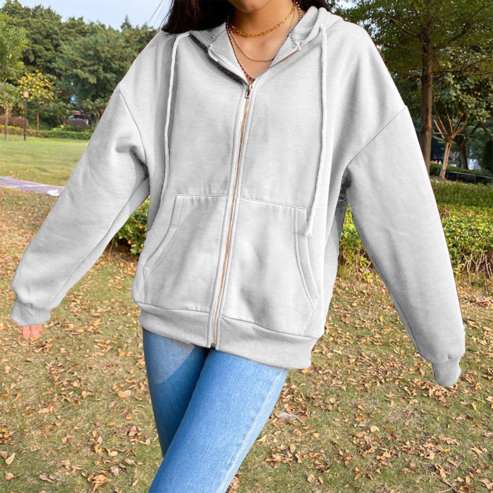 Womens Hoodie Jacket Fashion Lightweight Streetwear Oversized Girl Beige 2XL
