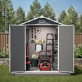 thumbnail image 4 of LZBEITEM 6' x 6' Plastic Outdoor Storage Shed with Floor, Resin Tool Shed Heavy Duty with Window and Lockable Door, Colorfast, for Garden Backyard 32 sq.ft, 4 of 13