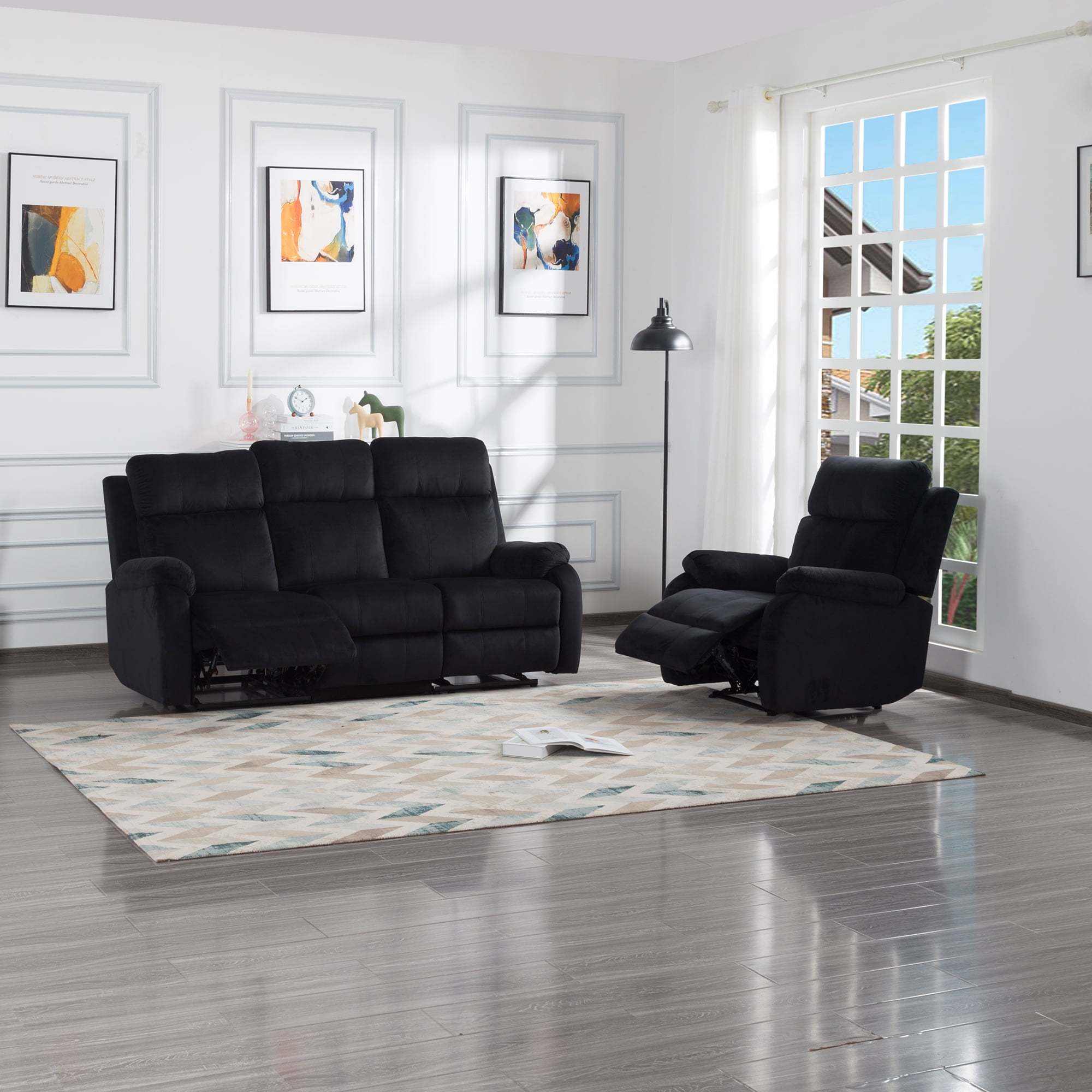 Kepooman 3-seater Manual Reclining Living Room Family Sofa Set, Sectional Recliner Sofa Set for Office, Black Recliner Chair Sofa Set for Home Kepooman 3-seater Manual Reclining Living Room Family Sofa Set, Sectional Recliner Sofa Set for Office, Black Recliner Chair Sofa Set for Home