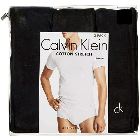 Calvin Klein Cotton Stretch V-Neck, Classic Fit T-Shirt, Men's (3-pack) (White or Black) (White, Large)