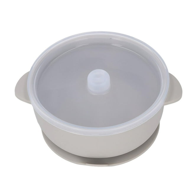 Bol en silicone pour bébé, ventouse puissante, lavable au lave-vaisselle, avec couvercle, pour tout-petits et bébés, gris