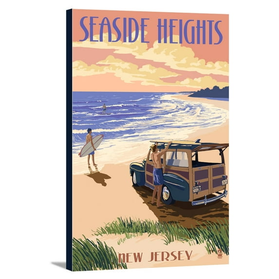 Seaside Heights, New Jersey - Woody On The Beach - Lantern Press Poster (12x18 Gallery Wrapped Stretched Canvas)