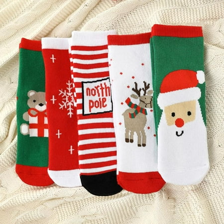 

Xmarks 5 Pairs Kids Christmas Socks Thicken Terry Thermal Winter Warm Holiday Cotton Socks Toddler Children Gifts