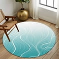 thumbnail image 3 of Round Rugs 7 Ft, Aqua Blue Geometric Non Slip Area Rugs for Kitchen Bedroom Entryway, Modern White Stripe Distortion Art Washable Carpet Runner Rug Floor Mats for Bedroom Home Decor, 3 of 9