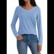 thumbnail image 3 of Camisetas con Cuello en V para Mujer, Blusas de Encaje de Larga, Holgadas, Elegantes e Informales, para Otoño e Invierno, A . Azul L, 3 of 8