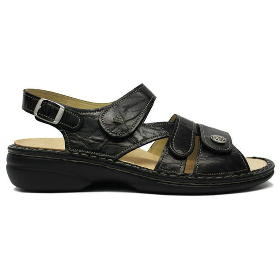 Finn Comfort Womens 2562 Gomera Plisseelight Leather Black Sandals - 7.5 US