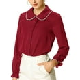 thumbnail image 1 of INSPIRE CHIC Junior's Sweet Ruffle Peter Pan Collar Button Up Shirt, 1 of 5
