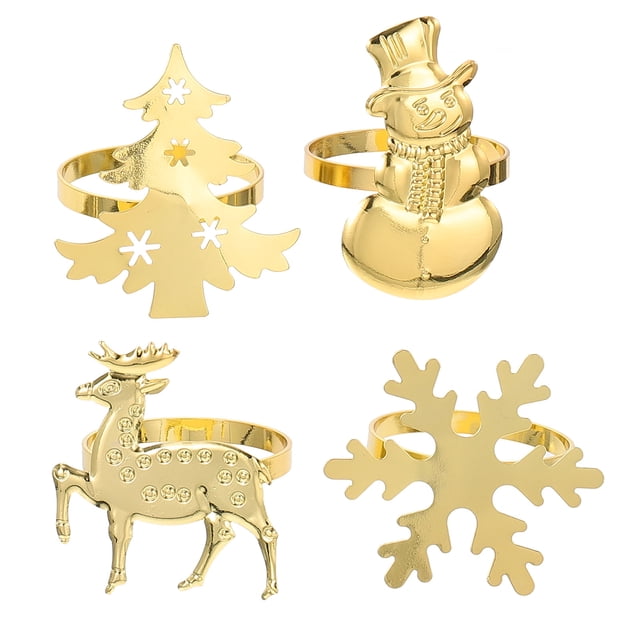 MasteelfCA 4Pcs Xmas Festival Xmas Elements Design Napkin Rings for Restaurant Home Decor