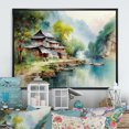 thumbnail image 1 of Designart art Mural Encadré Rivières Montagnes, Impression sur Toile Encadrée Rivière, Vieux Village au Bord de la Rivière et Montagnes, art Mural Traditionnel Vert Noir, 32x24 Pouces Cadre Noir, 1 of 5