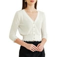 thumbnail image 4 of INSPIRE CHIC Women's Long Sleeve Ruffle Button Down Summer Casual Knit Cardigan Top S White, 4 of 6