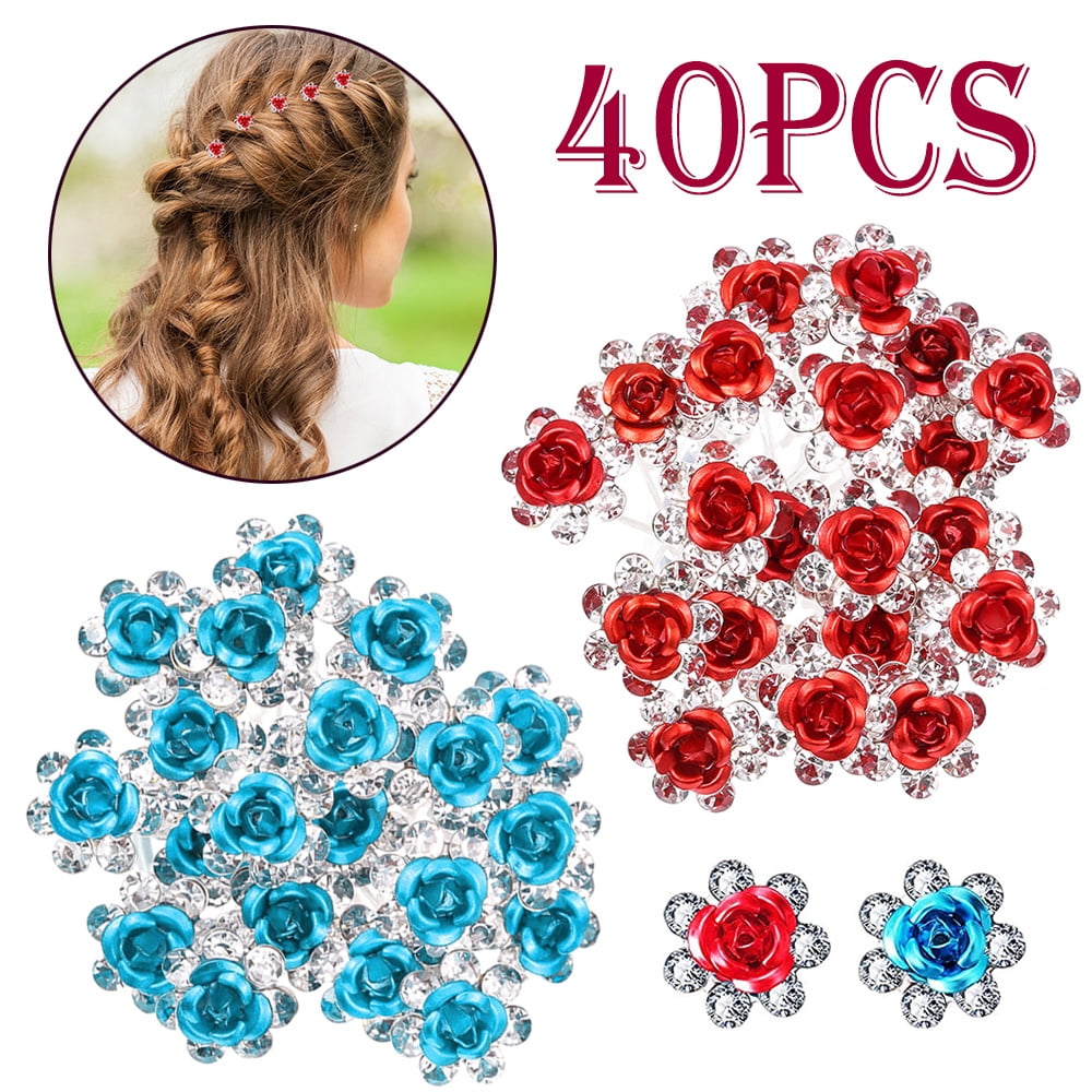 Dicasser 20/40/100/200PCS Crystal Hair Pins Rose Flower Rhinestone Hair