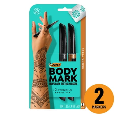 BodyMark Temporary Tattoo Markers, Henna Vibes, 2-Count Markers and Stencils