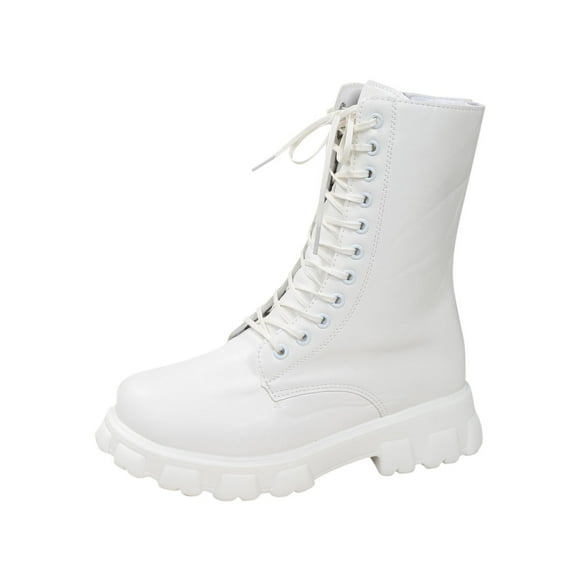 White Ladies Ankle Boots With Laced Closure Low Heel Wedge And Round Toe British Style Casual Boot For Spring And Fall Size 39