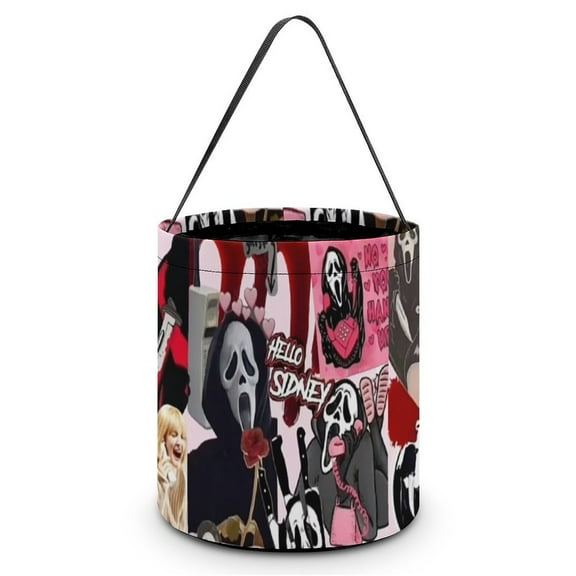 Ghostface Candy Tote Bags Halloween Trick or Treat Bucket Bag Portable Collapsible Reusable Goody Handbag