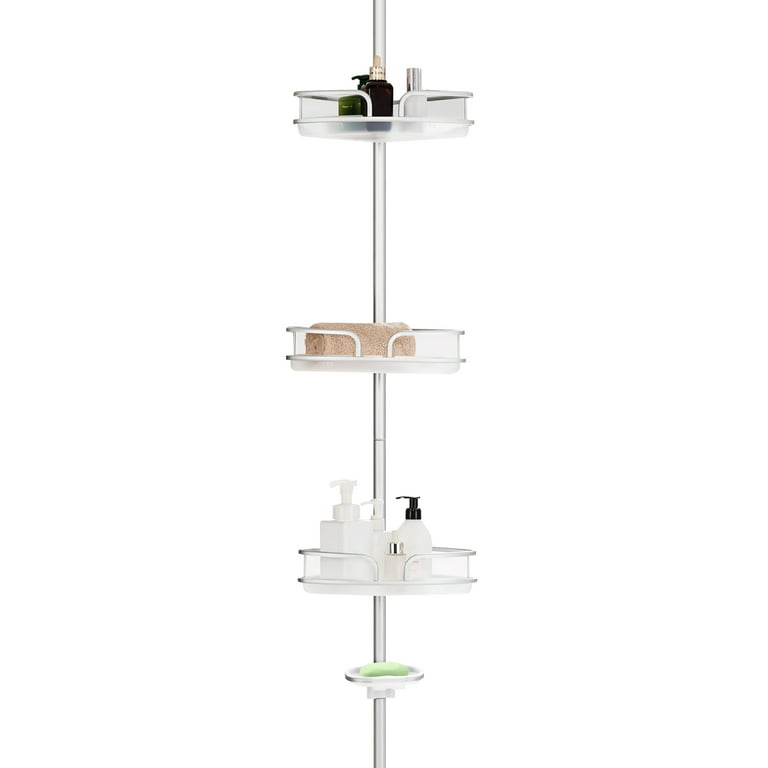 Kenney®4-Tier Spring Tension Shower Corner Pole Caddy with Razor Holder,  White