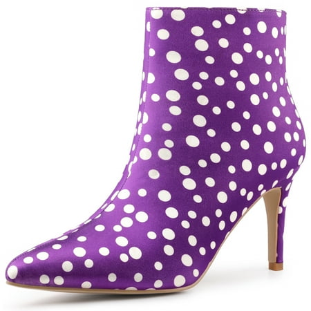 

Unique Bargains Women s Polka Dots Pointed Toe Side Zip Stiletto Heel Ankle Boots