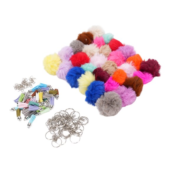 Tassel Keychain Accessories, Faux Rabbit Fur Puff Ball Keychain Accessories Odorless 30 Set with Keyrings for Decoration