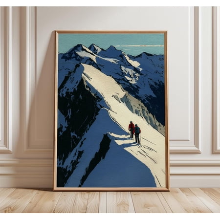 Alpine Mountain Climbing Adventure Landscape Snow Peak Mountaineering Decor Print, Unframed Paper Poster 8x10in