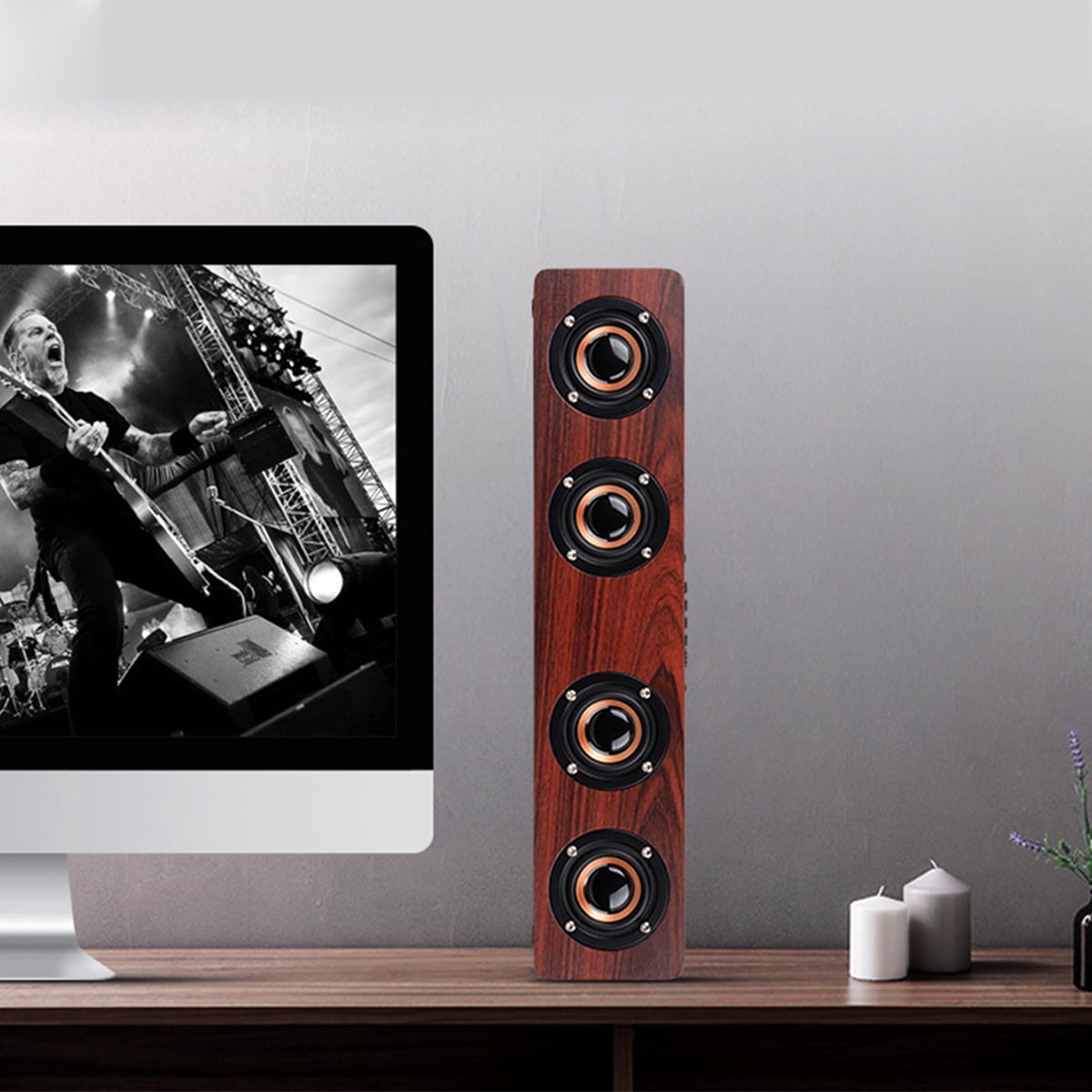 Multifunctional HiFi 3D Loud Quad Speaker Wireless bluetooth Wooden