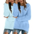 thumbnail image 2 of idosla 2 Pack Womens Cute Sweatshirt Warm Long Sleeve Crew Neck Loose Fluffy Fuzzy Jumper Pullovers Tops Cozy Fall Sweaters (Sky Blue, 3XL), 2 of 7
