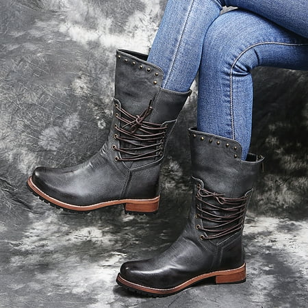 

Fashion Women Square Heel Buckle Strap Solid Color Mid Boot Keep Warm Snow Boots