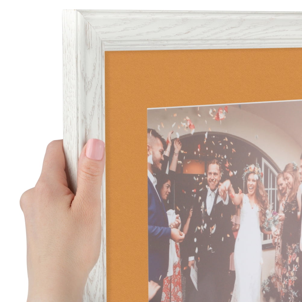 ArtToFrames 22x28" Matted Picture Frame with 18x24" Single Mat Photo Opening Framed in 1.25" Off White Wash on Ash and 2" Amber Mat (FWM-4098-22x28)
