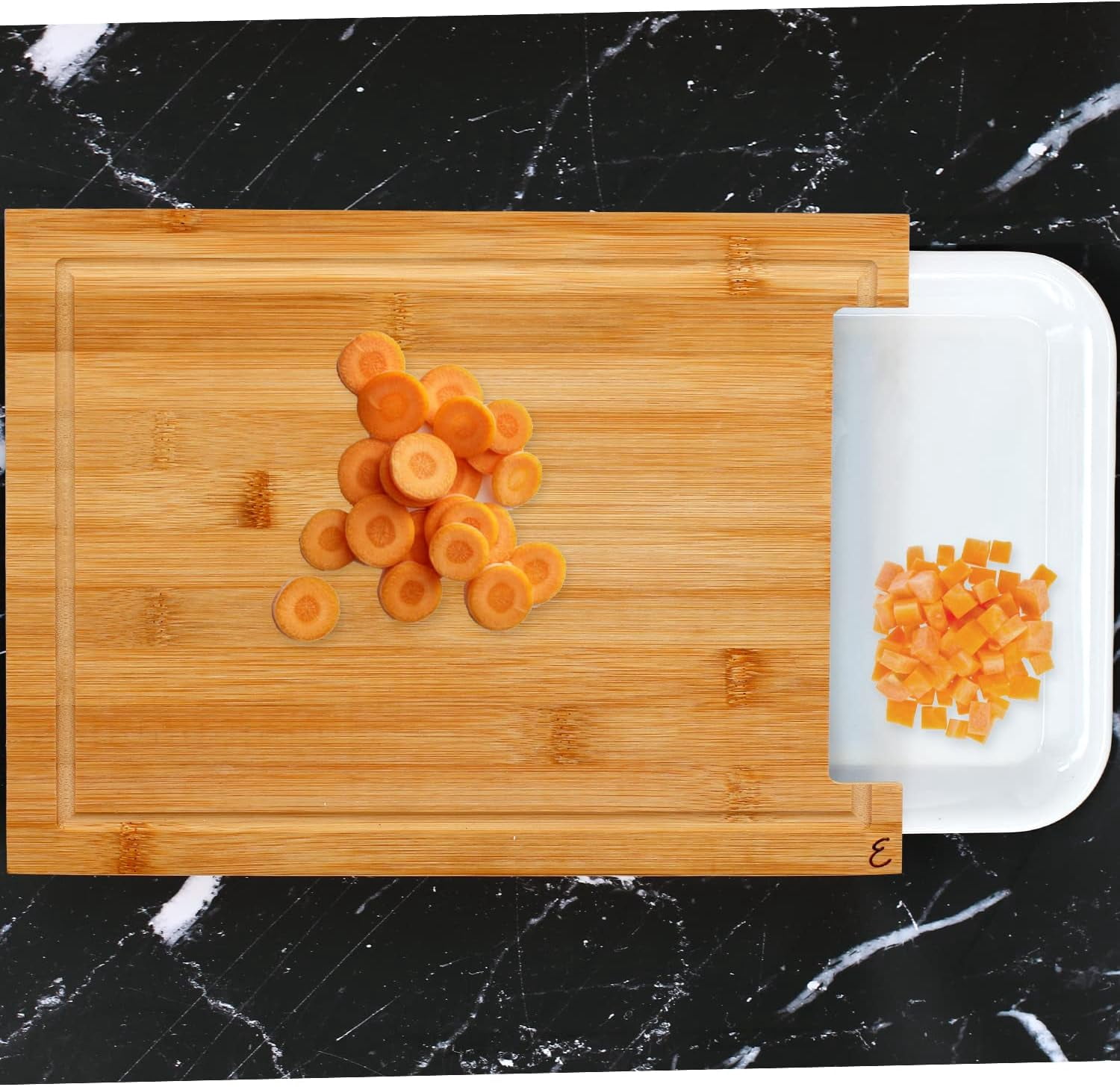 Emeril Lagasse Bamboo Cutting Board with Tray – Multifunction Wood Cutting Board with Pull-Out Container, Juice Groove, Anti-Skid Design, Kitchen Gift Idea