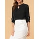 thumbnail image 5 of CURVOSPORT Camisa Elegante para Mujeres Top de Oficina con Abertura Clave Plisado Frontal Arrugado de Manga 3/4 Blusa de Chifón 3XL Negra, 5 of 7