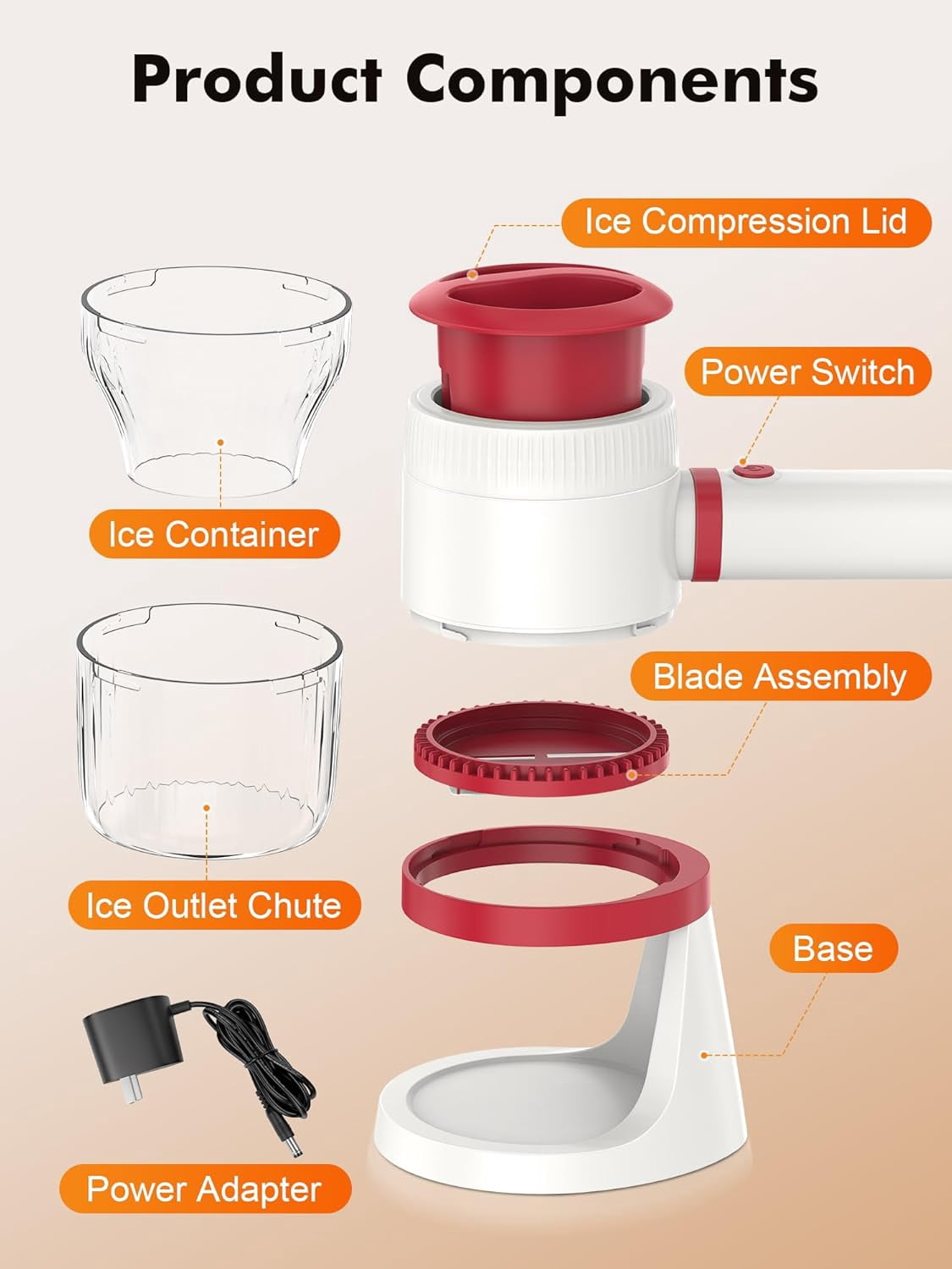Electric Snow Cone Maker, Mini Snow Cone Machine with Reusable Cup, Portable Tabletop Slushie & Shaved Ice Maker for Home Party, Red