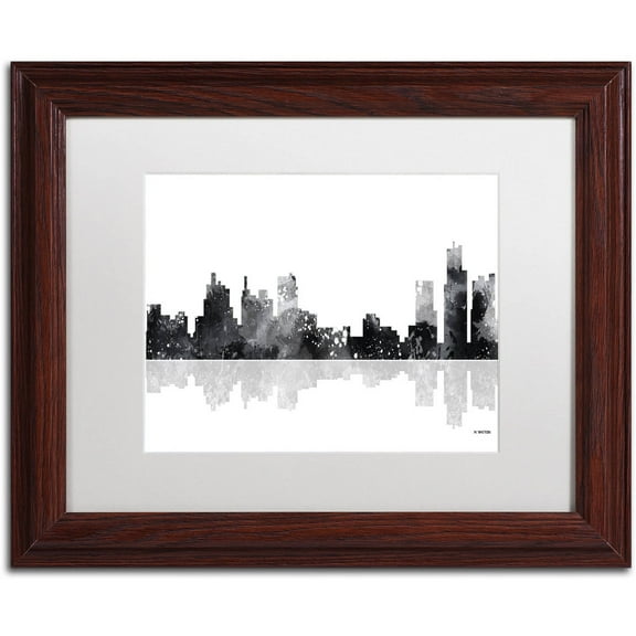 Trademark Fine Art "Detroit Michigan Skyline BG-1" Canvas Art by Marlene Watson, White Matte, Wood Frame