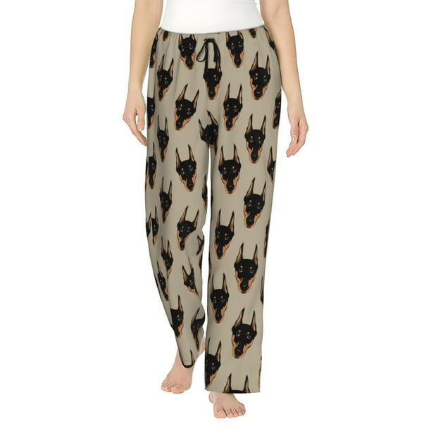 Balery Cute Black Dog Pantalones de pijama para mujer, pijamas ultraligeros, pantalones de estar por casa-Medium