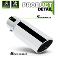 thumbnail image 3 of Magshion 5" Inlet 6" Outlet Stainless Steel 15" Exhaust Muffler Tip Straight-Through Round Diagonal Cut Chrome Roll Tip, 3 of 10