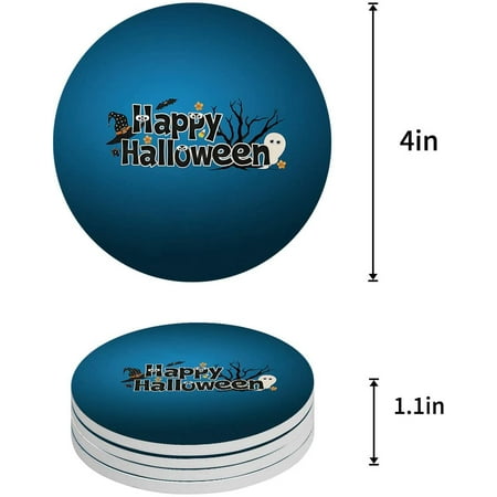 

FMSHPON Happy Halloween Set of 6 Round Coaster for Drinks Absorbent Ceramic Stone Coasters Cup Mat with Cork Base for Home Kitchen Room Coffee Table Bar Decor