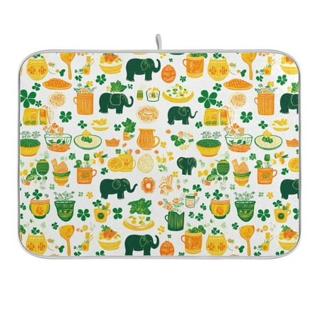 

Elephant Food Leaves Dish Drying Mat 18x24 Absorbent Microfiber Draining Rack Pad for Kitchen Counter Sink