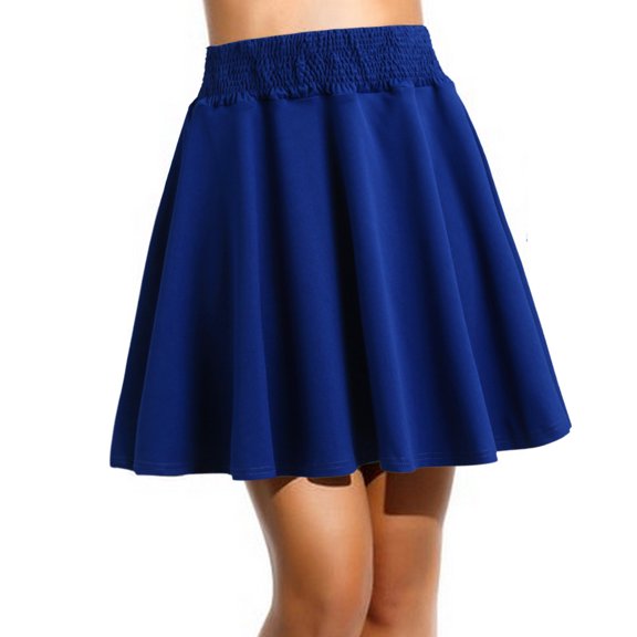 Kcocoo Womens Classic Daily Elegant Casual Solid Color Skirt Pleated Waist Design Mini Skirt Polyester Spandex Blue S