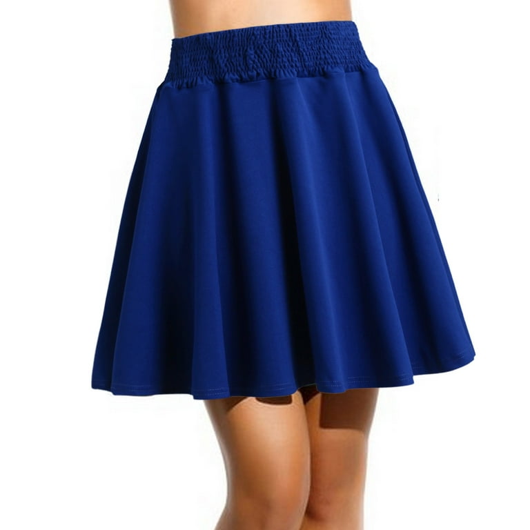 Kcocoo Womens Classic Daily Elegant Casual Solid Color Skirt Pleated Waist  Design Mini Skirt Polyester Spandex Blue L