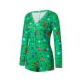 thumbnail image 4 of Women Long Sleeve Shorts Jumpsuit Christmas Printed U Neck Bodysuit, 4 of 9
