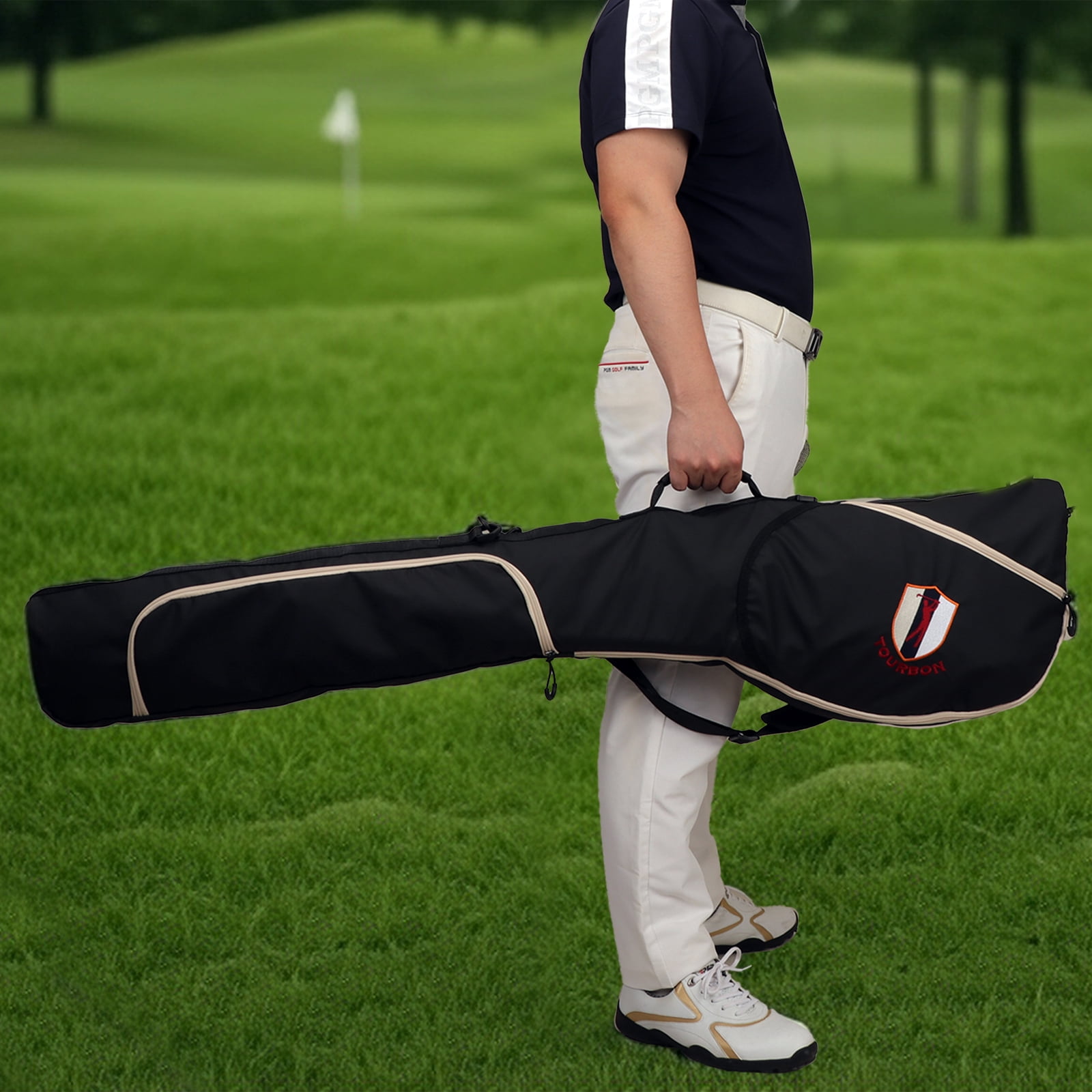TOURBON Golf Clubs Bag Nylon Lightweight Sunday Bag Travel Pack for Driving Range Waterproof Black Outdoor
