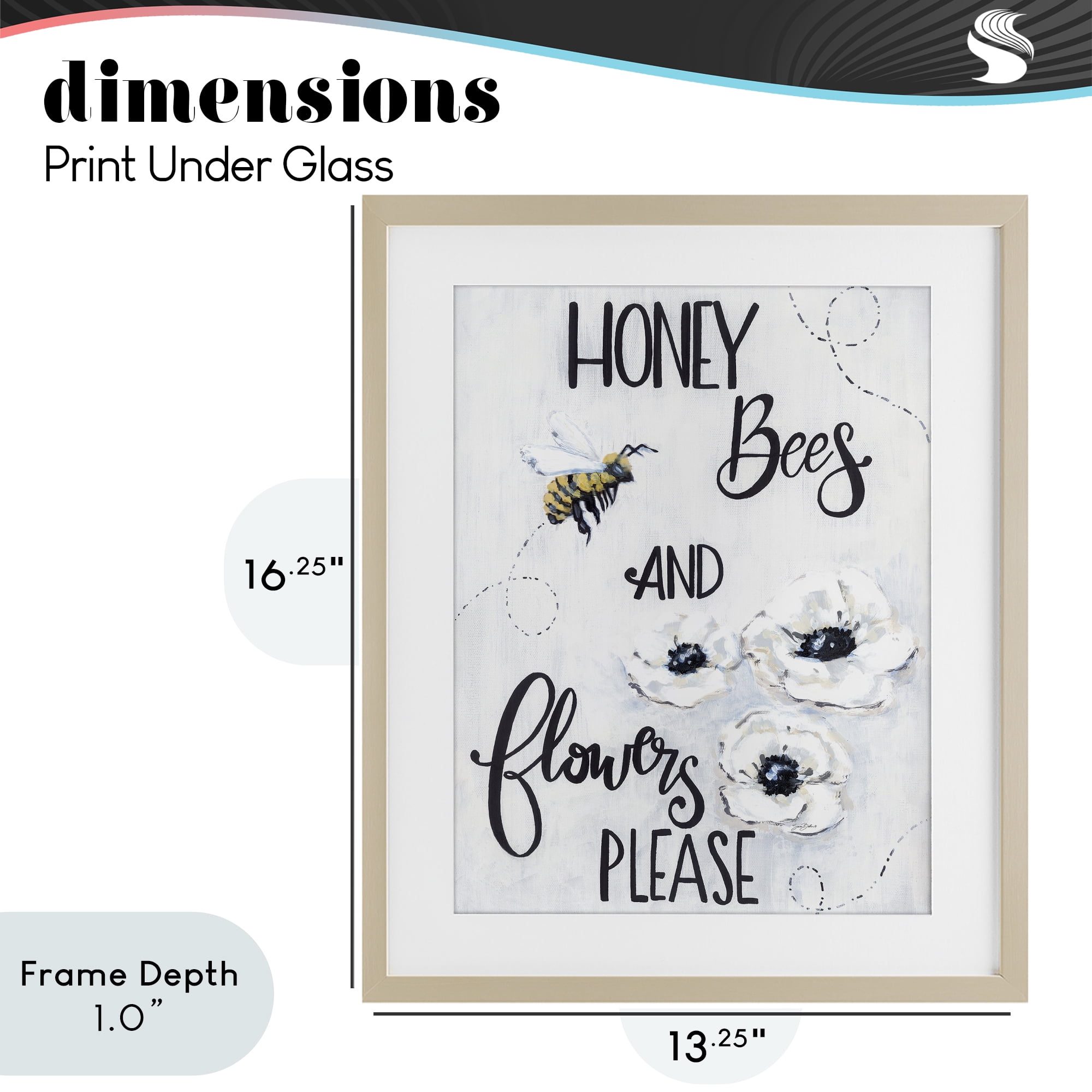 Stupell Industries Garden Bees & Flowers Please Birch Framed Print Under Glass, design by Sara Baker