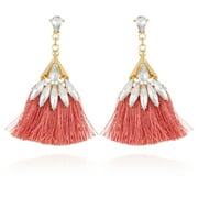 Acrylic stone and blush tassel statement earring