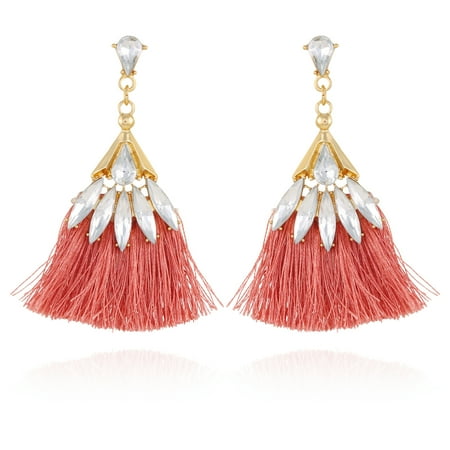 Acrylic stone and blush tassel statement earring