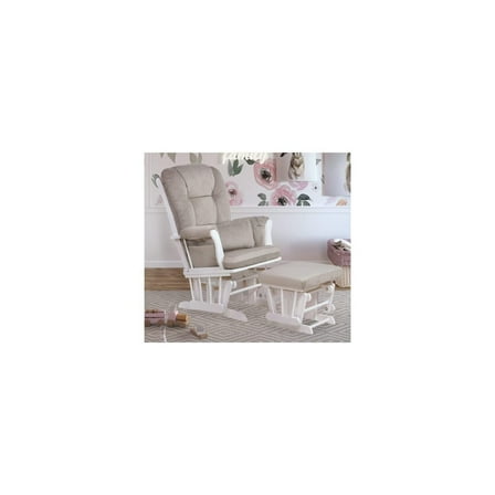 Glider Chair & Ottoman Set - White - Plush Comfort Seating with Pillow
