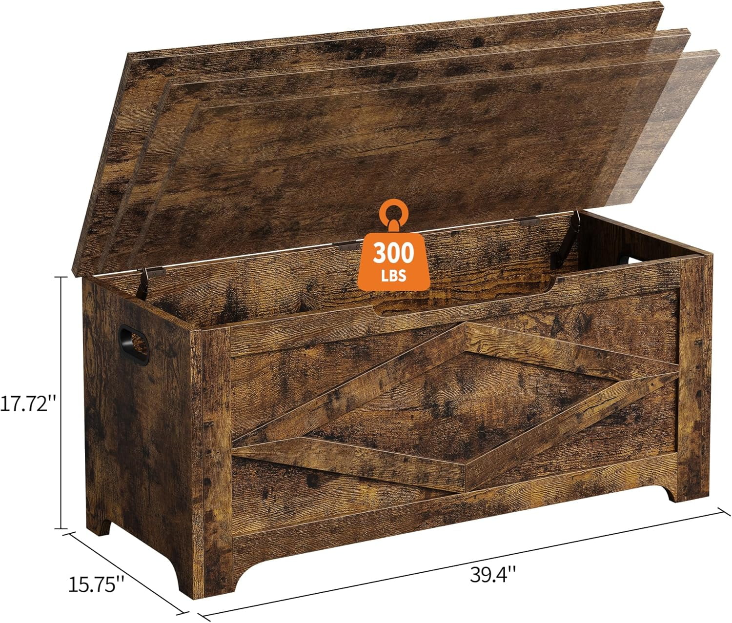 39.4" Storage Chest, Wooden Storage Bench with Safety Hinges, Easy Assembly, Large Toy Chest for Entryway, Living Room, Bedroom