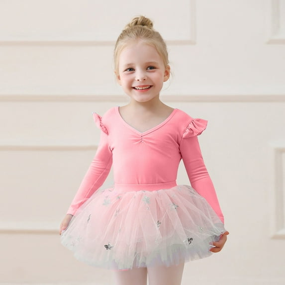SONGGE Toddler Long Sleeve Ballet Leotard For Girls With Detachable Tutu Skirt Dance Gymnastics Performance Elegant Twirl Outfit Sets For Recital Practice And Cartoon Trendy Clothing Sets
